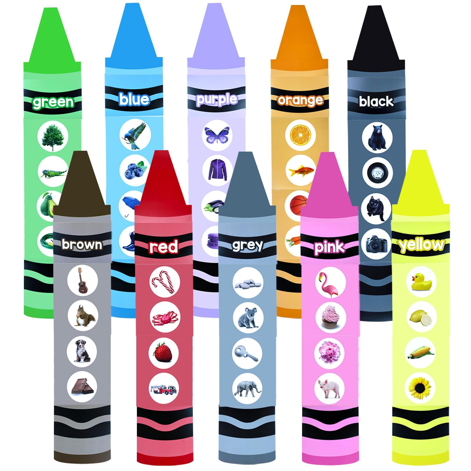 Demonwer 34.7 Inch Jumbo Crayon Colors Recognition Bulletin Board Colour Recognition Poster Decoration Fruit Animals Bulletin Board for Chalkboard