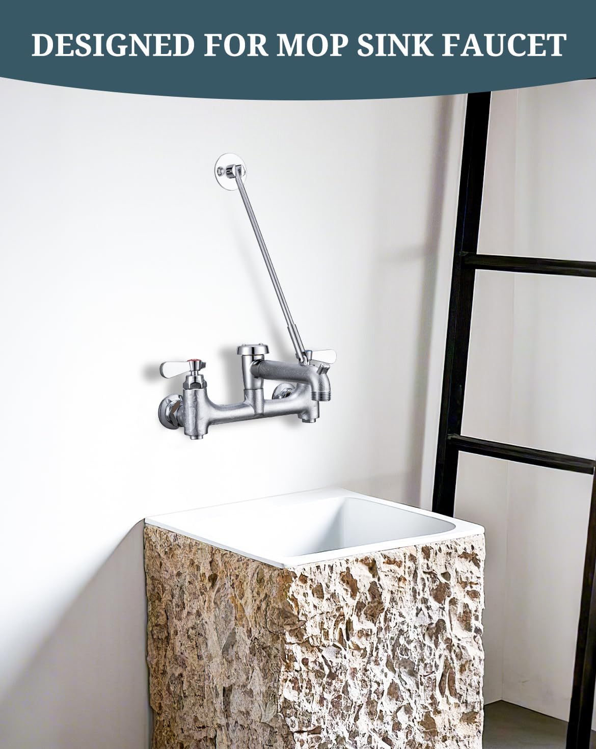 Commercial Mop Sink Faucet Support Rod Wall Bracket Wall Mount Service Sink Faucet Installation Kit Stainless Steel