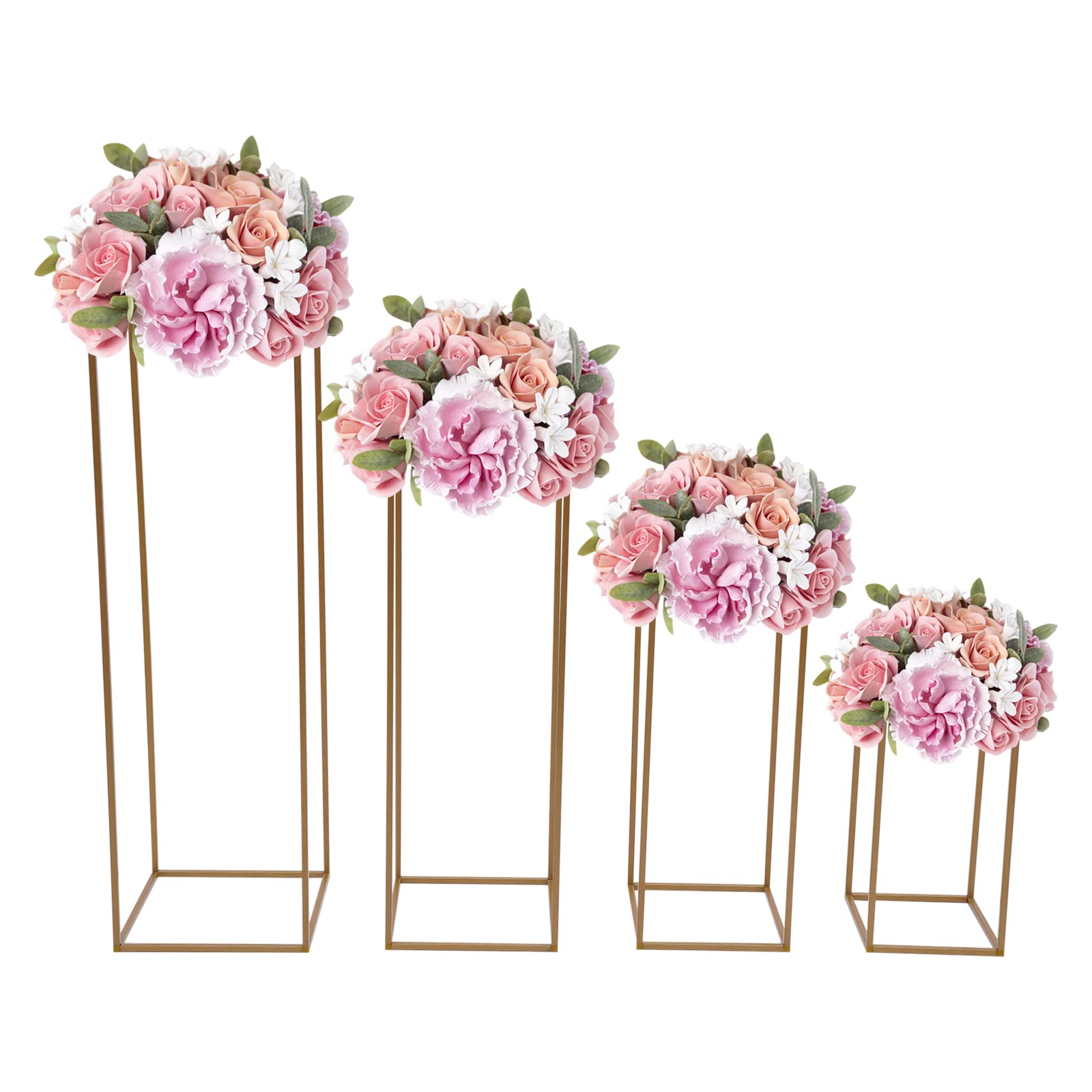 Harbin-Star Gold 4 Pcs Wedding Flower Stand Metal Flower Vase Vases Wedding Centrepieces Metal Flower Floor Vase Column Flower Stand Interior Decoration For Valentine's Day Party Stage Props