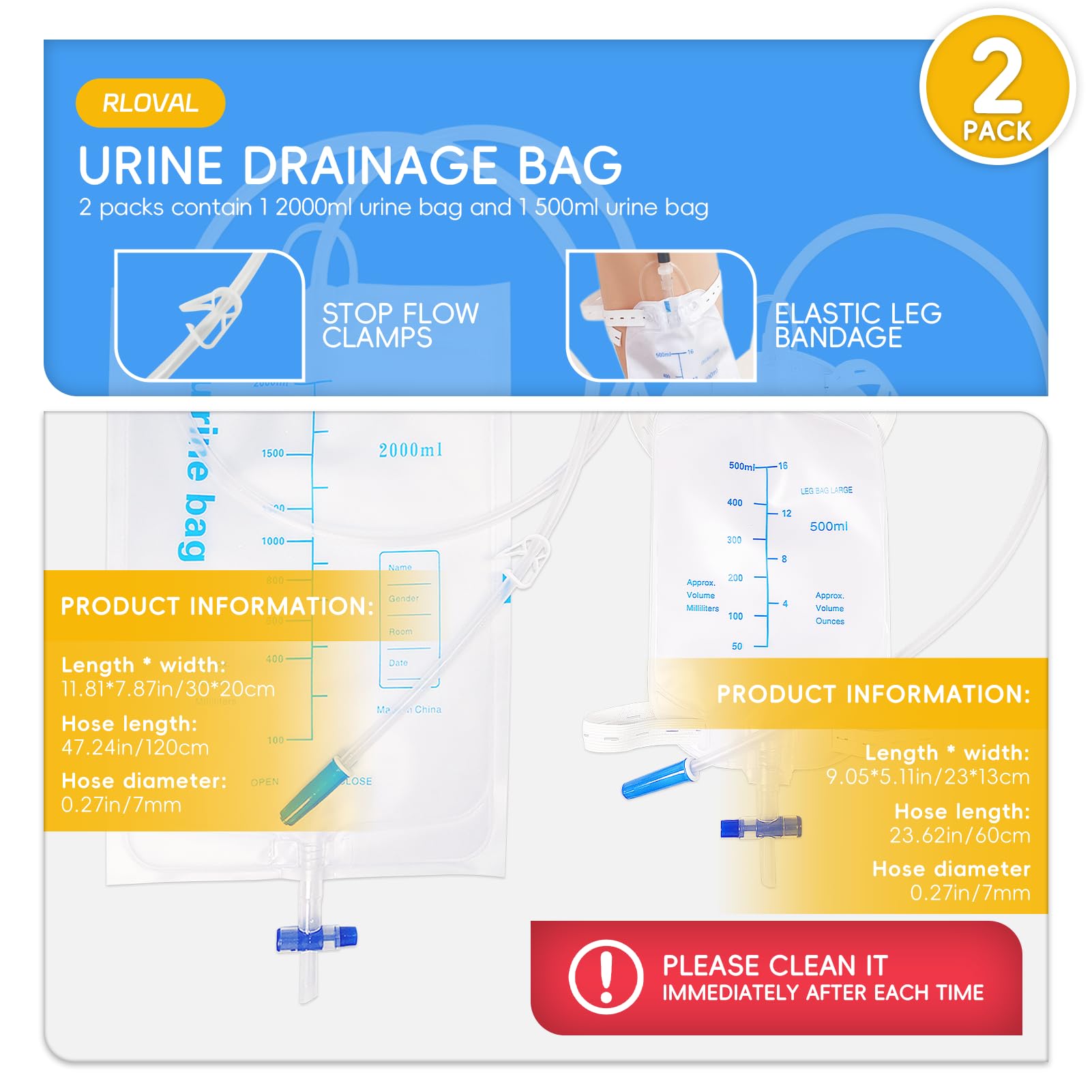 External Catheter Set - 10 Condom Catheters & Urine Bags -5
