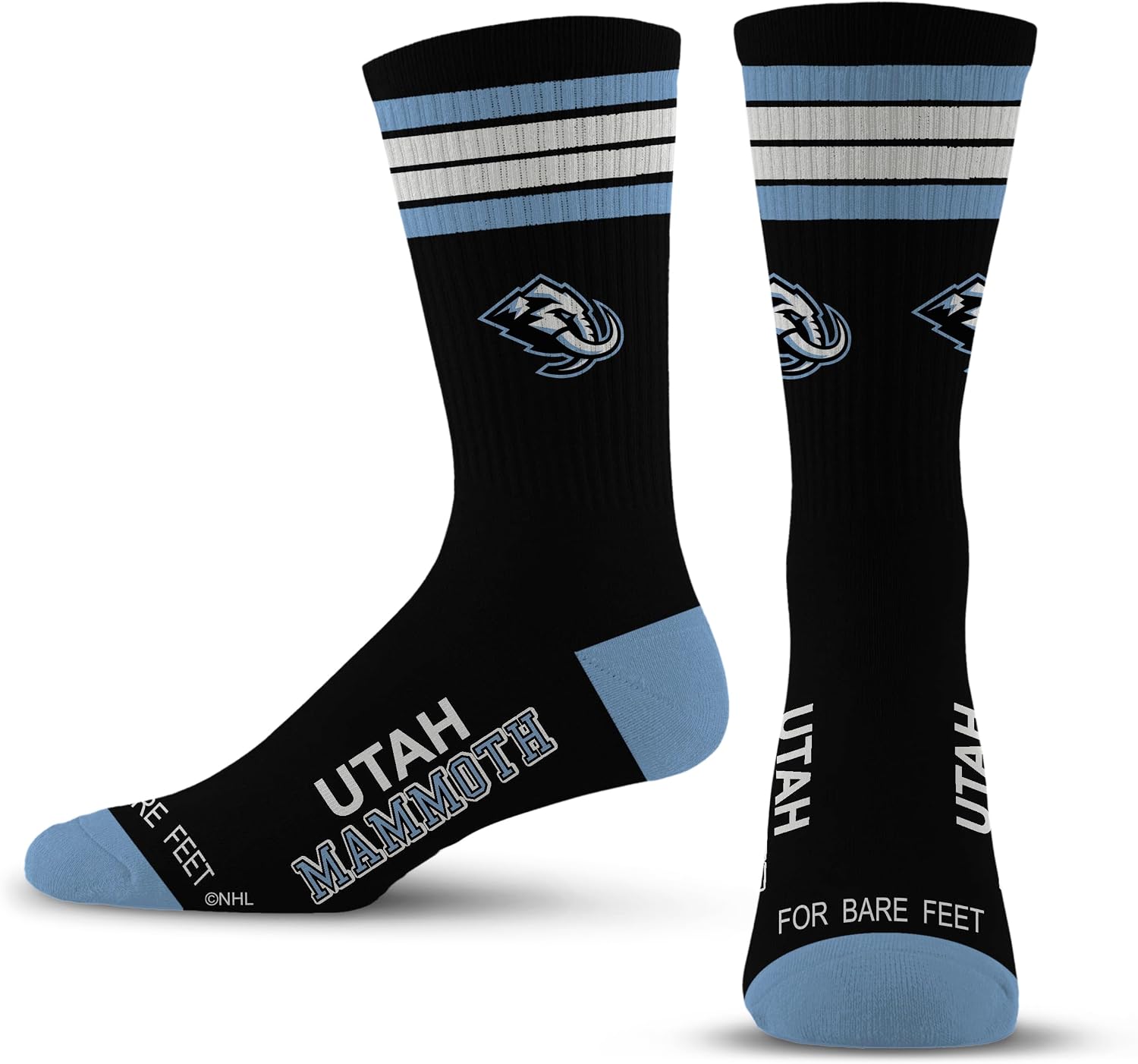 For Bare Feet NHL UTAH MAMMOTH 4 Stripe Deuce Crew Sock Team Color Large