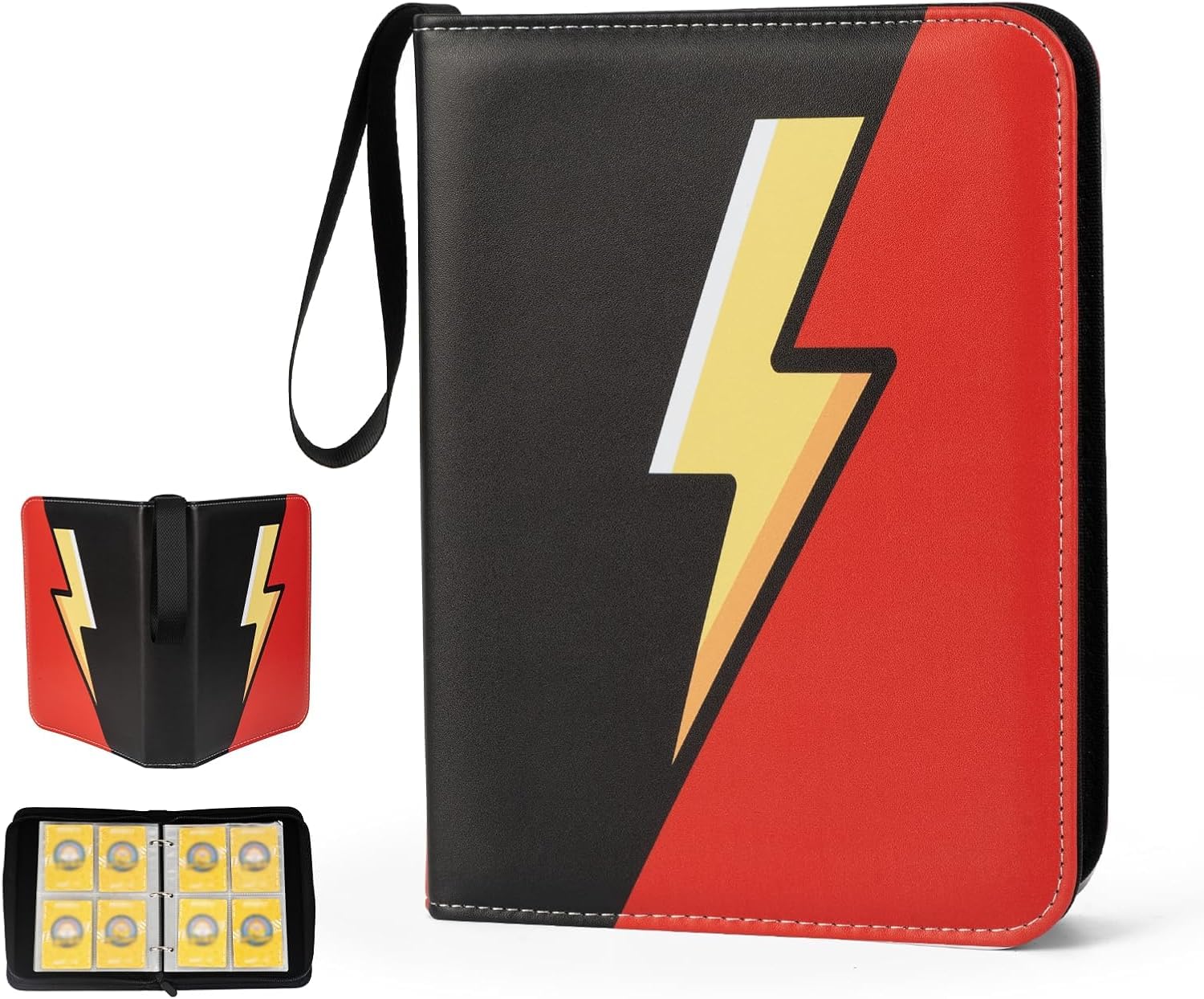Card Binder Storage, 400 Card Capacity Collection Album with Zipper & Wrist Strap, Waterproof PU Leather Card Holder - Trading Card Albums Collection Binder for Kids Adult Gifts (Black & Red)