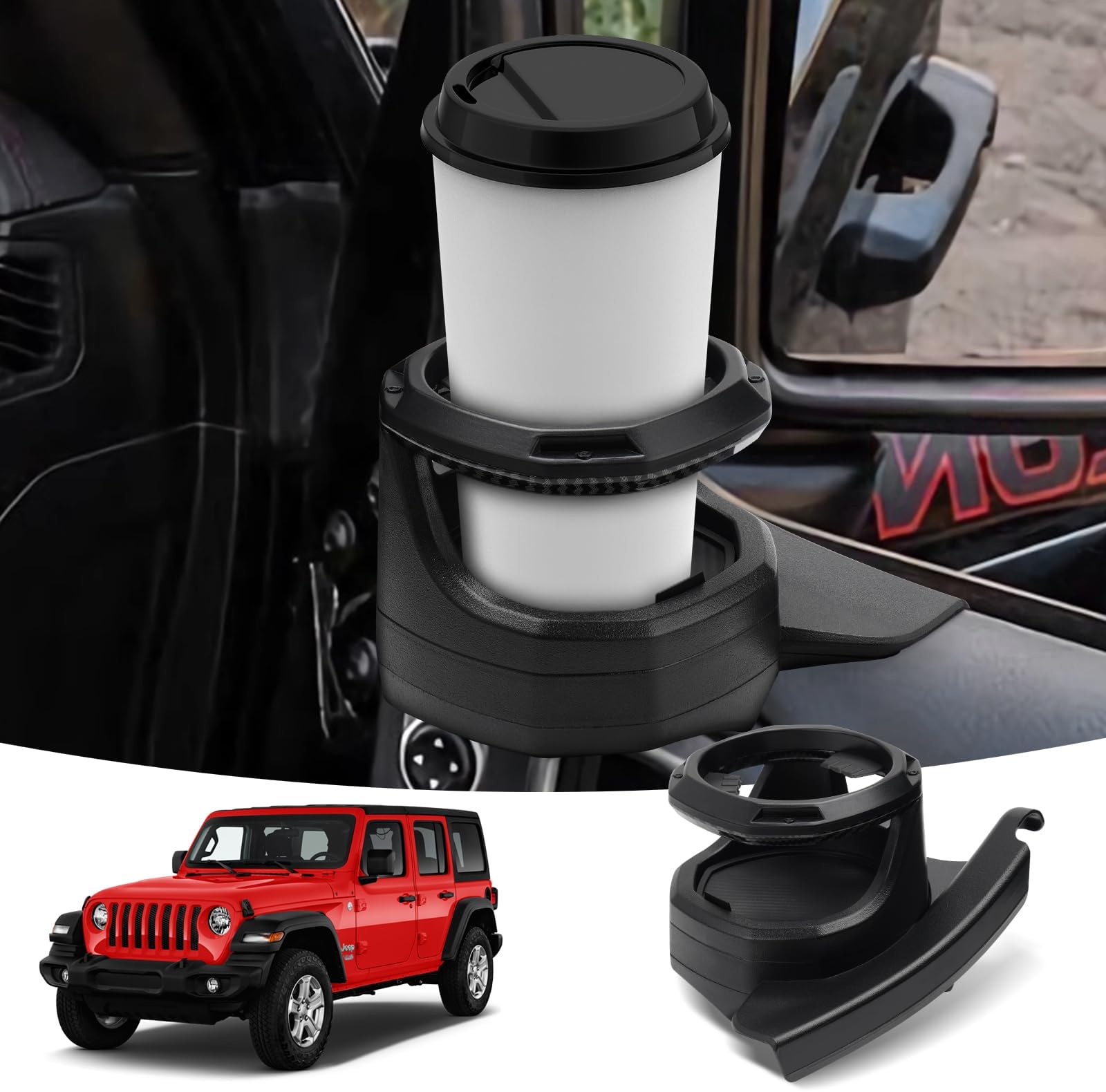 Huidnnas Cup Holder with Coaster Jeep Wrangler JL/Gladiator