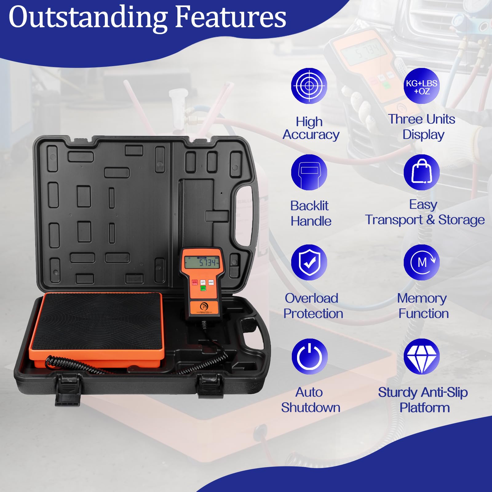 Báscula electrónica digital de carga de refrigerante de 110 libras con funda portátil, báscula de refrigerante HVAC en mayor precisión para todos los tanques de recuperación de refrigerante