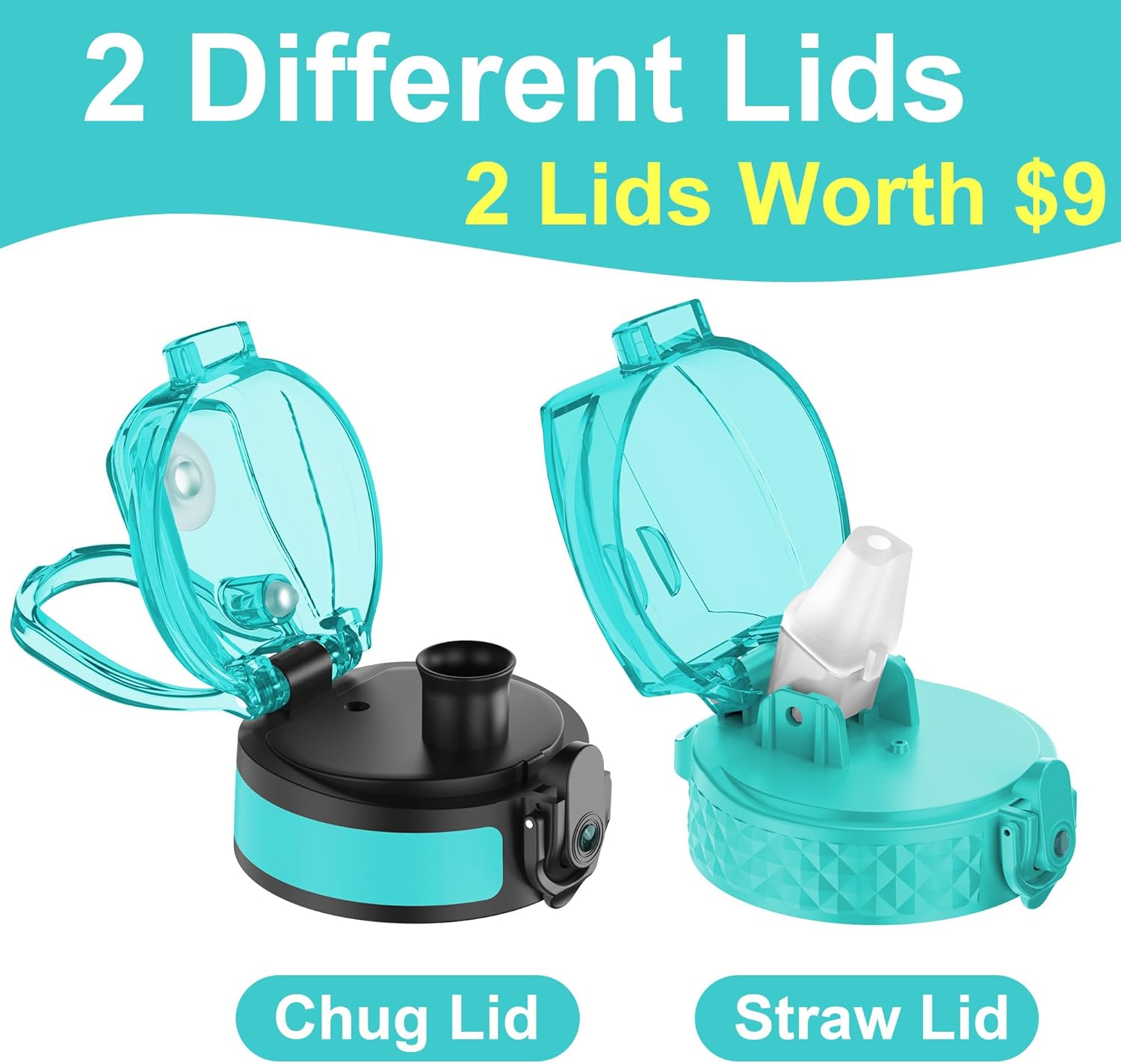 OLDLEY Kids Water Bottle for School with Straw Chug Lid, 15 oz Unbreakable Leak-Proof BPA-Free Motivational Water Bottles with Time Marker for Travel Sports Gym, 2 Lids,Mint - Image 2