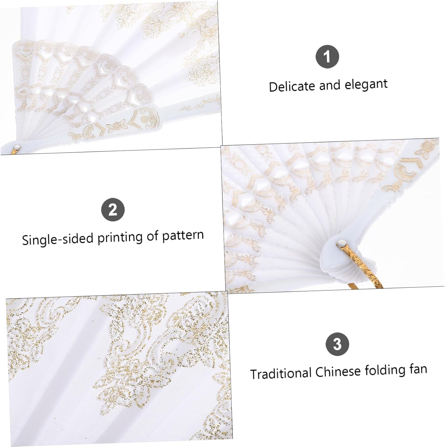 PartyKindom Hand Fans for Women Large Folding Chinese Fans Printed Patterns Fashionable Elegant Plastic White Single Sided Printing of Pattern Delicate and Elegant image 2