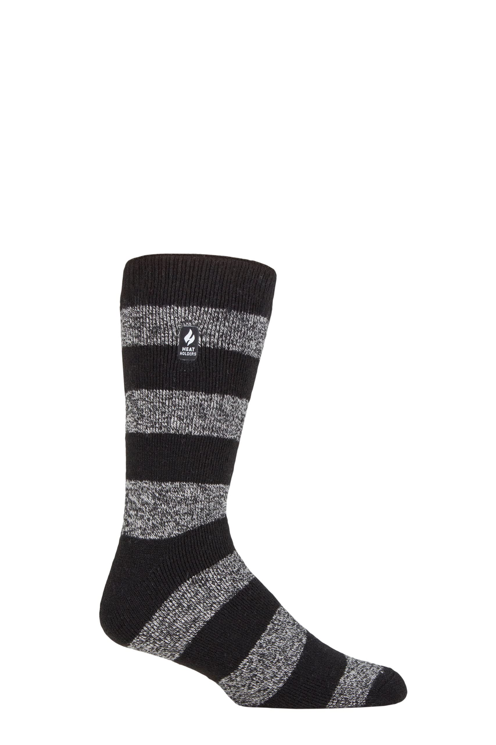 HEAT HOLDERS SOCKSHOP Mens 1.6 TOG Lite Striped, Patterned & Argyle Socks Pack of 1 Izmir Chunky Stripe Black/Grey 6-11