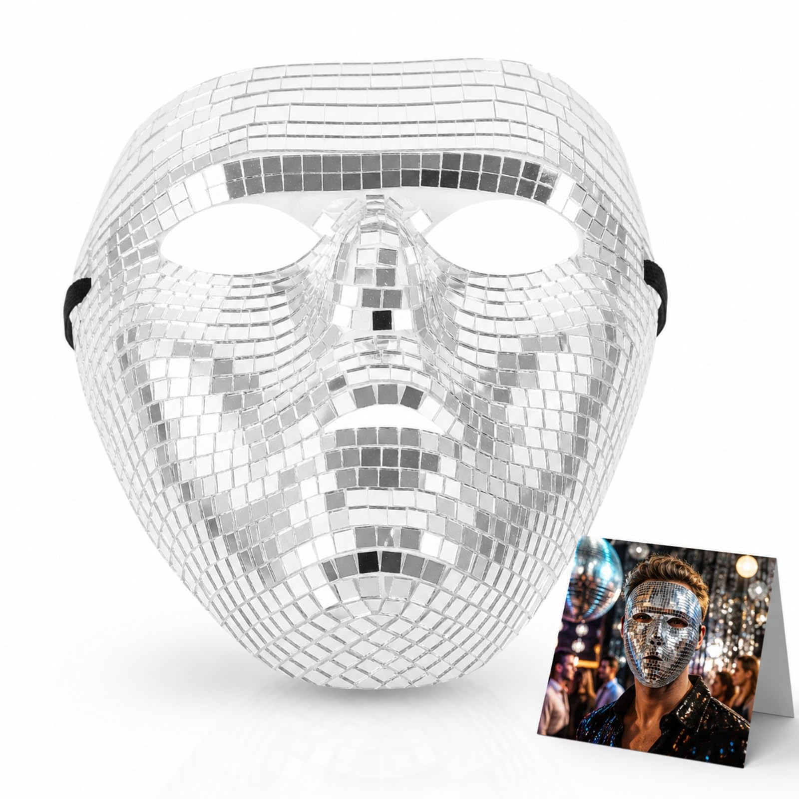 NOLITOY Silver Mirror Mask with Lightweight Pvc and Glass Material, Intricate Design for Costume Cosplay Parties and Carnivals, Stylish Disco Ball Masquerade Halloween Accessory
