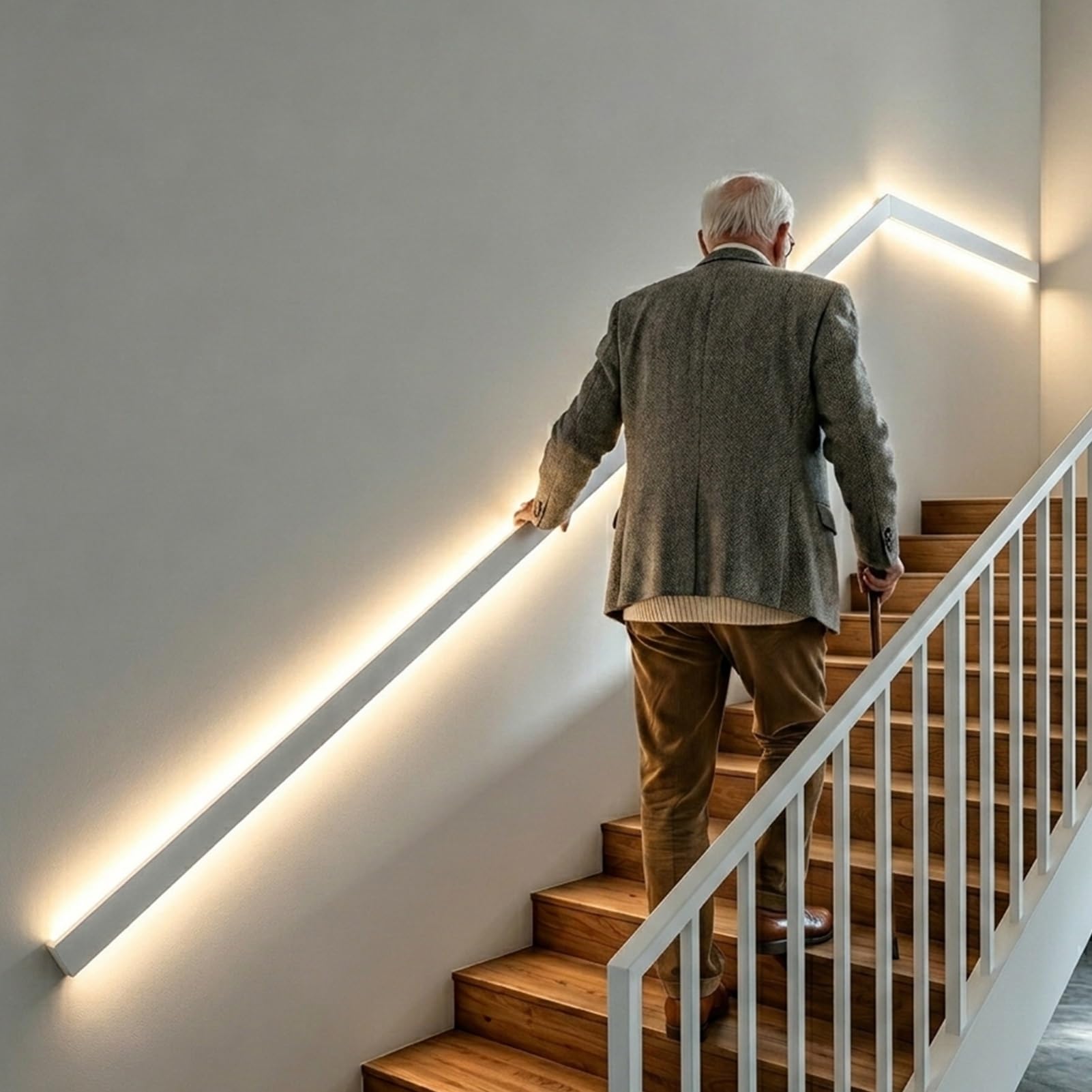 Indoor Stair Handrail with LED Lighting, Motion Sensor Illuminated Banister Handrail, Aluminum Alloy Support Stair Railing for Seniors & Kids(Left White,600cm/19.7ft)
