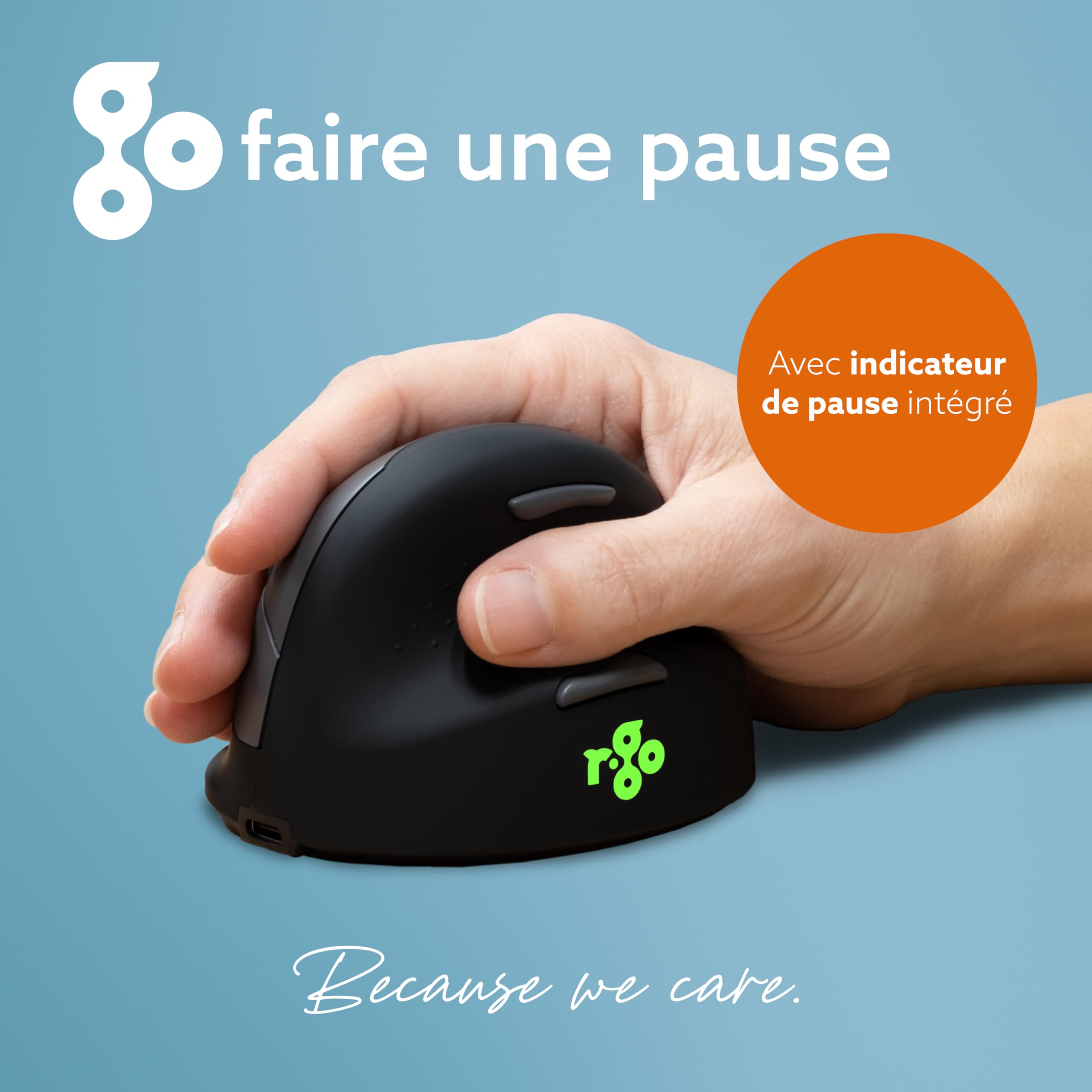 R-Go HE Break Souris Ergonomique sans Fil, pour Petite Main, Bluetooth 5.0, Clic Silencieux, avec Logiciel Anti-Tendinite, Souris Verticale Rechargeable, 2400 DPI réglable et 5 Boutons, Noir