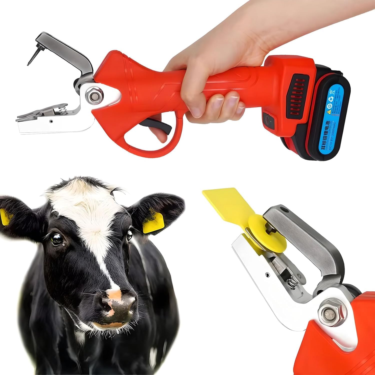Alicate Eléctrico para Crotales 26000r / Min Juego De Alicates Inalámbricos Eléctricos para Crotales con 2 X 2000mah Herramienta De Etiquetado De Ganado con Batería Rebote Auto, Black