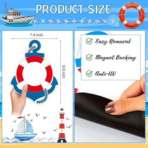 Miniatura 2 de Sabary 2 imanes magnéticos para puerta de crucero para decoración de puerta de crucero con 3 bolígrafos de pintura, ancla, volante, imanes de