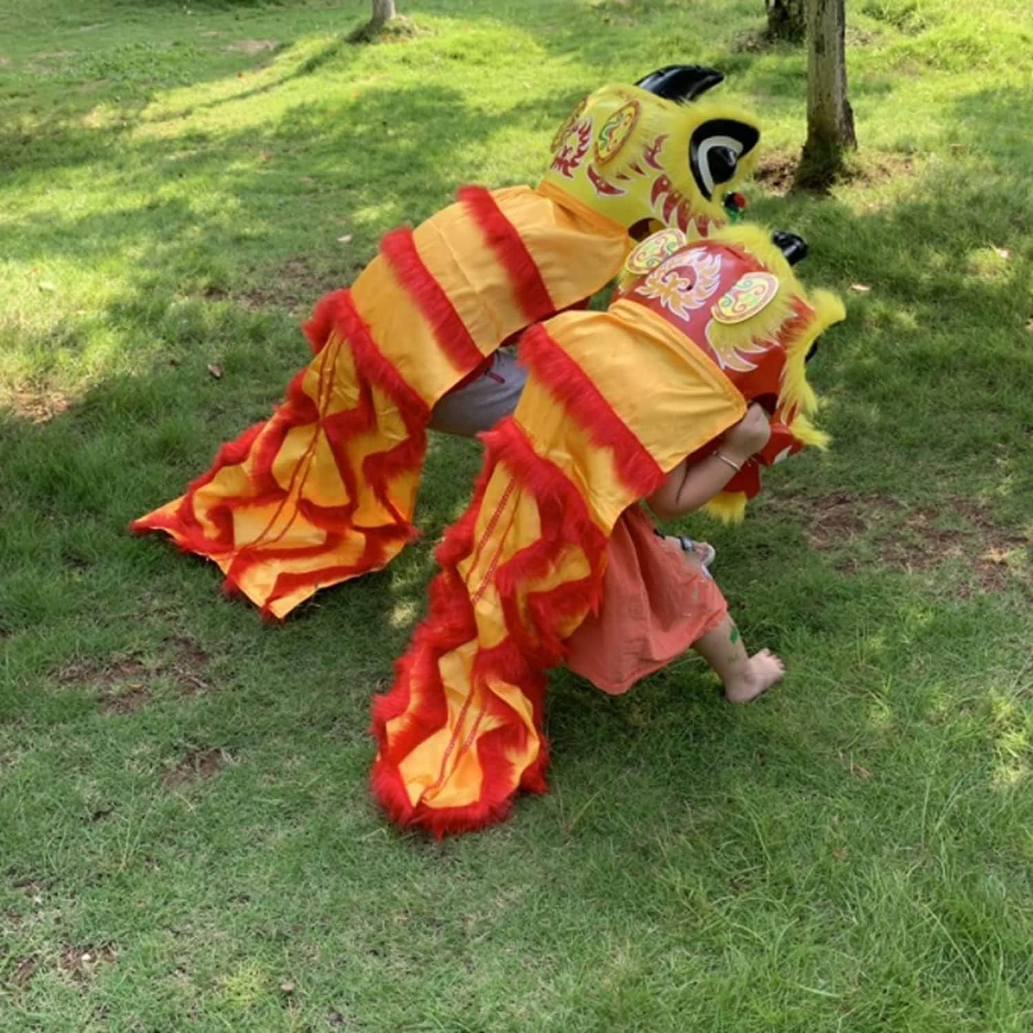 Danza tradizionale del leone del drago 22,9 cm, spettacolo di danza del leone, arte popolare, risveglio, attività all'aperto, artigianato, capodanno cinese (arancione)