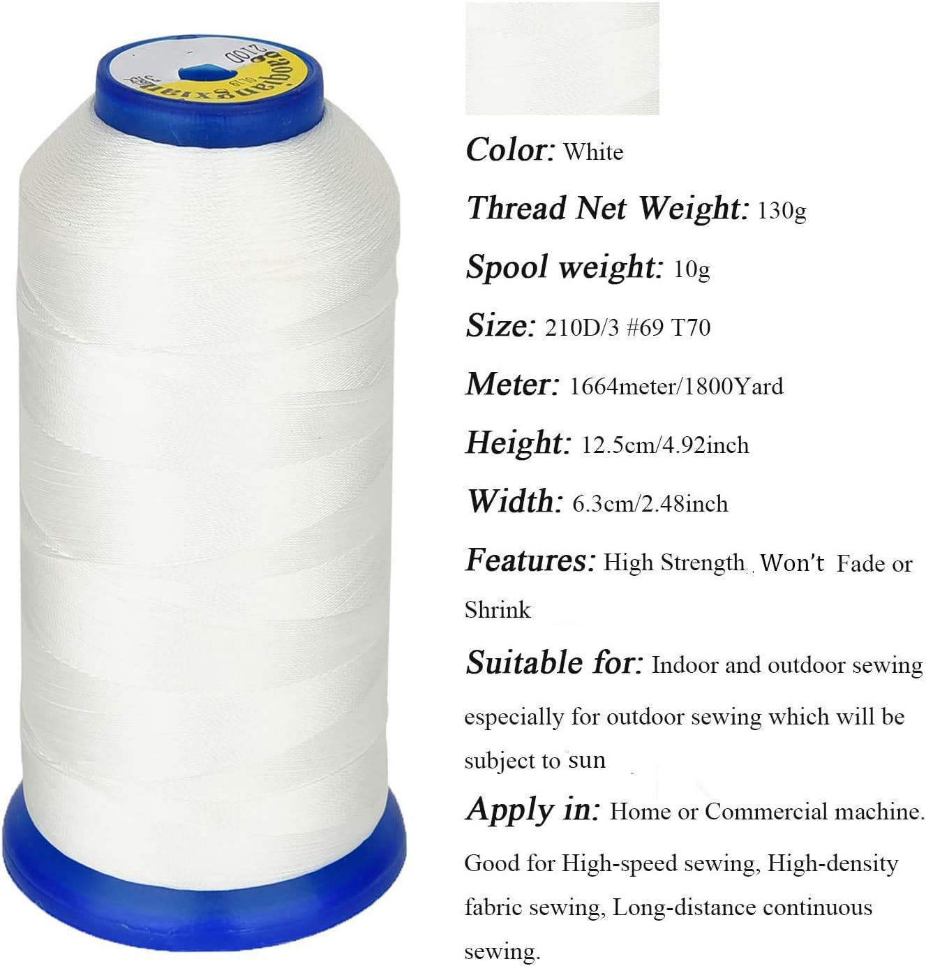 Heavy Duty Thread 1800 Yards Size T70#69 210D/3 All Purpose High Strength Polyester Sewing Thread for Weaves Upholstery - Image 4