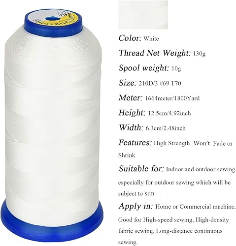 Miniatura 3 de Hilo de coser de poliéster de alta resistencia para tejidos, tapicería, jeans y tejer cabello, cortinas, cuentas, monederos, cuero (blanco)