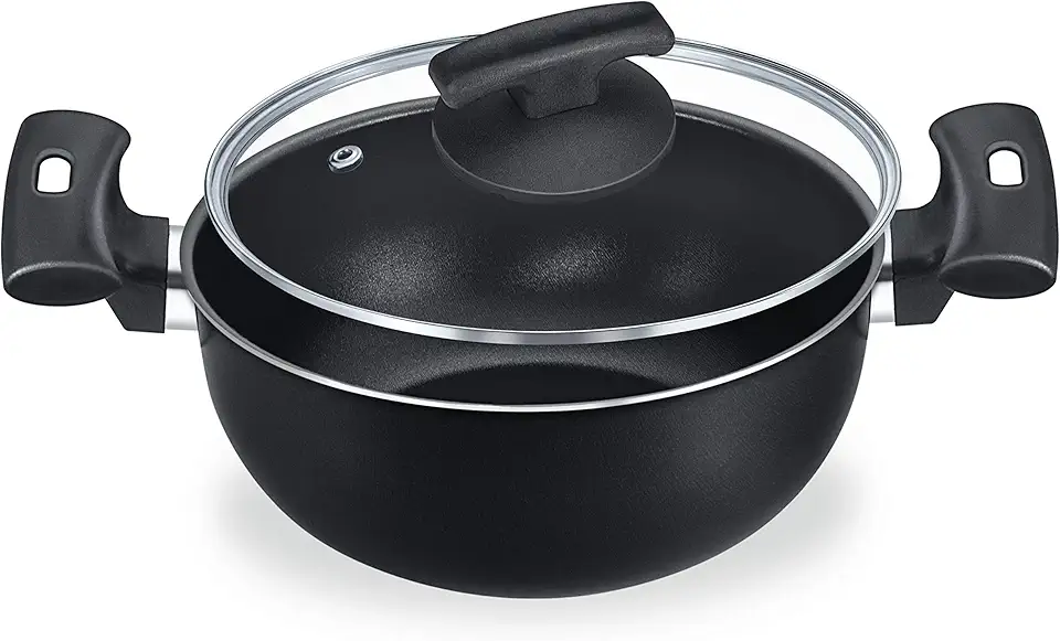 Caçarola 18 com Tampa Vidro Alumínio Fortaleza Preto