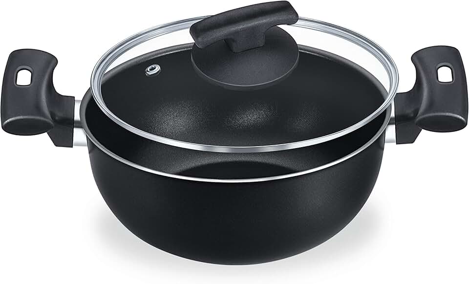 Caçarola 18 com Tampa Vidro Alumínio Fortaleza Preto