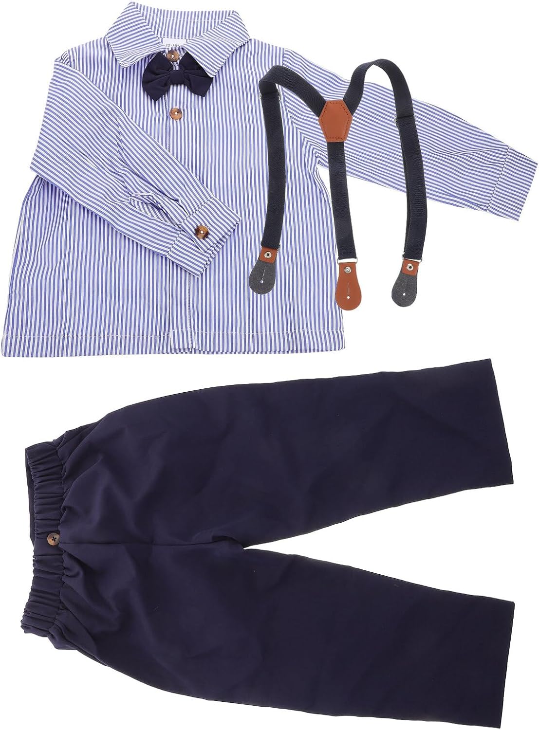 Abaodam Boys’ Long Sleeve Shirt and Overalls Set, 12-18 Months, Breathable Cotton, Classic Blue Gentleman Outfit for Spring and Autumn