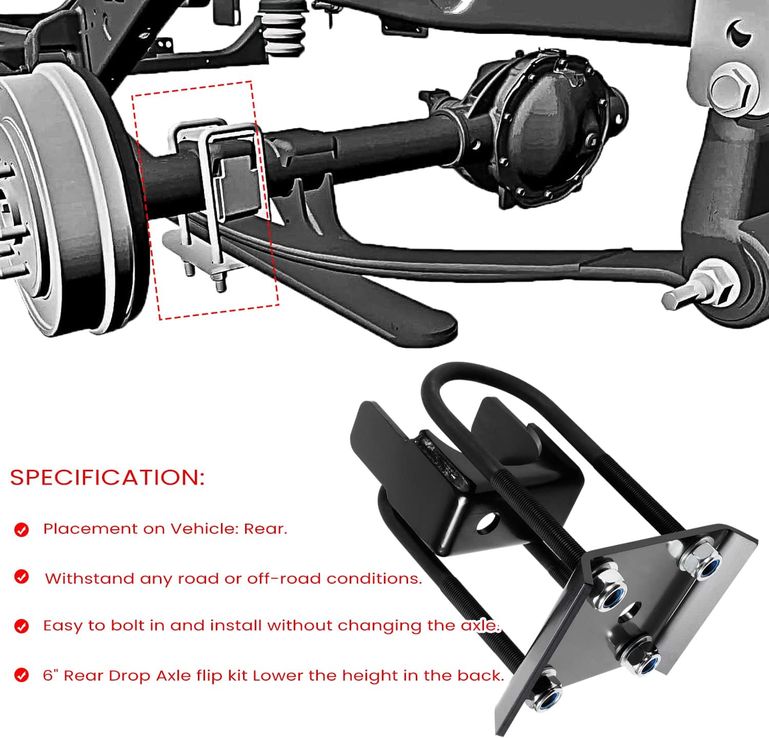 6" Rear Axle Flip Kit For Chevy Silverado GMC C1500 1988-1998 Pickup Truck Lowering Drop Kit
