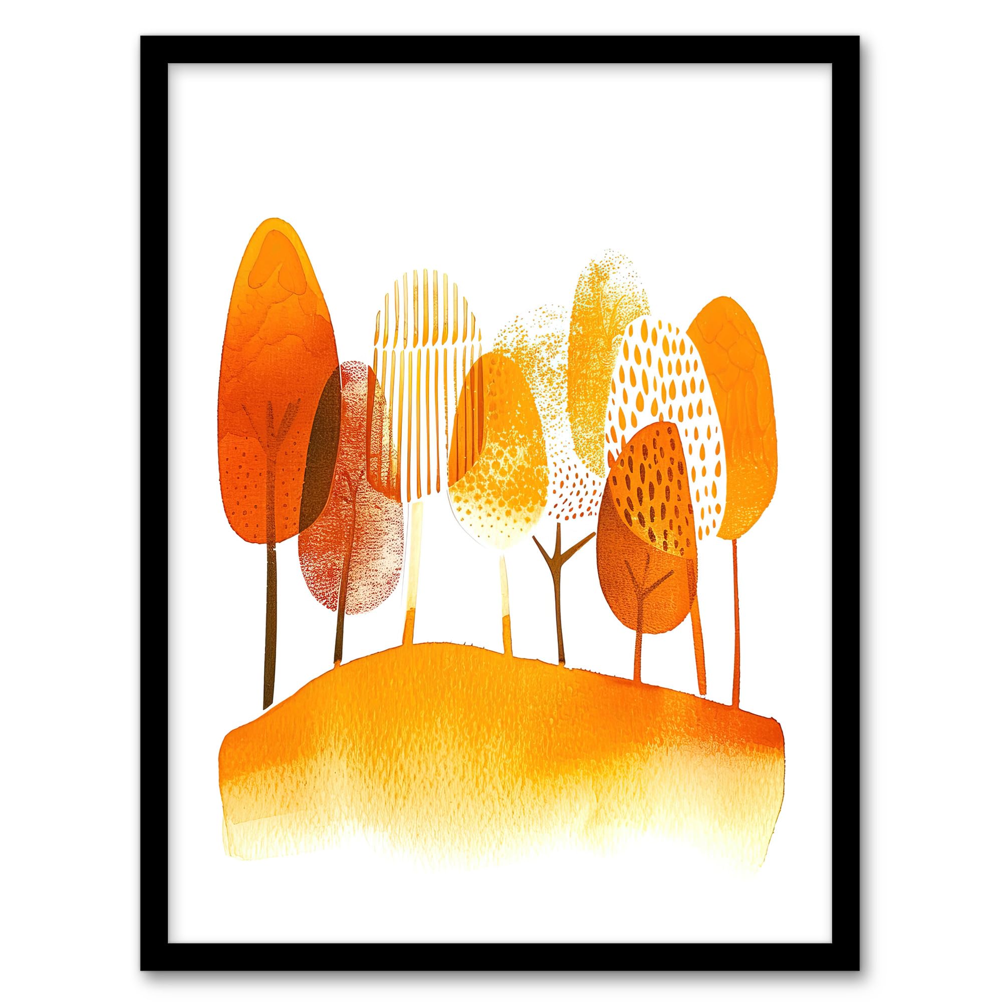 Artery8 Abstract Autumn Trees Orange Watercolour Painting Living Room Artwork Framed Wall Art Print A4