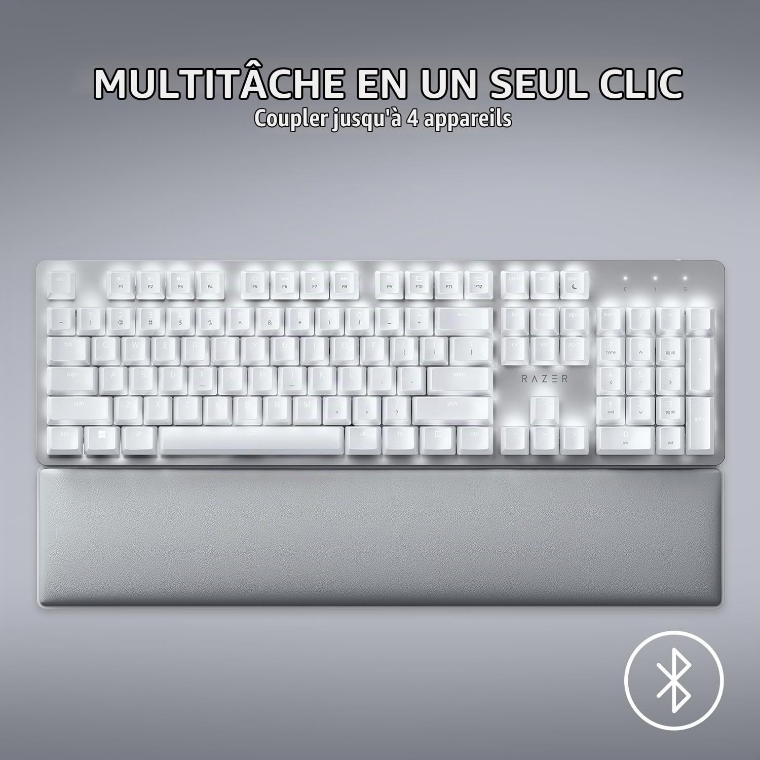 Razer Pro Type Ultra - Clavier mécanique sans Fil pour Une productivité maximale - interrupteurs Silencieux et linéaires Jaunes - RF/Bluetooth - Clavier Allemande QWERTZ | Blanc