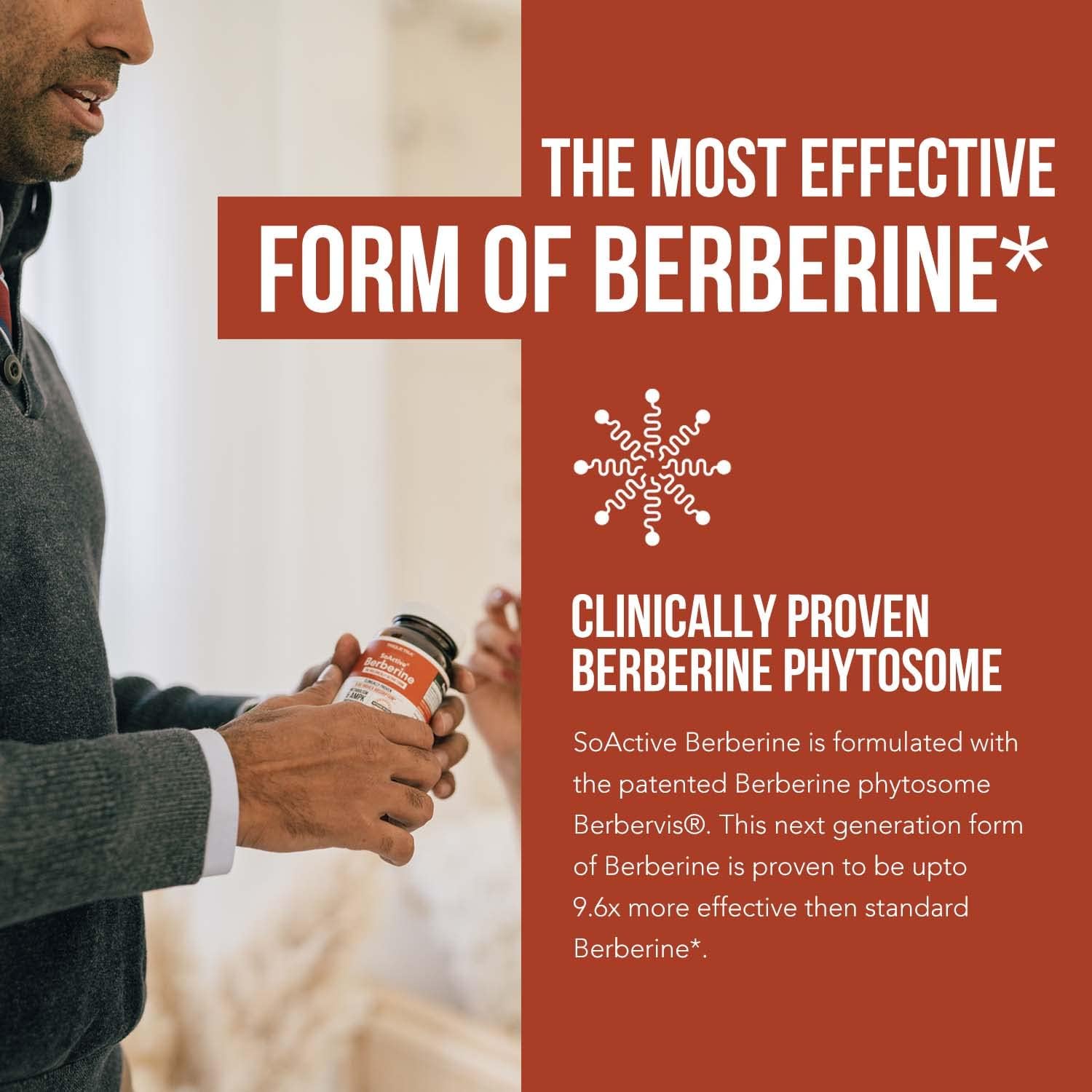 SoActive® Berberine 550 mg: 9.6X Higher Absorption, Clinically Proven Most Effective Berberine - Optimized Berberine Phytosome | Clinically Validated Dose | Metabolism, Blood Sugar, AMPK | 60 Servings