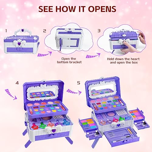Miniatura 5 de Juegos de maquillaje para niñas  Juguetes de maquillaje lavables con espejo, tocador real con soporte, juegos de maquillaje de princesa para edades