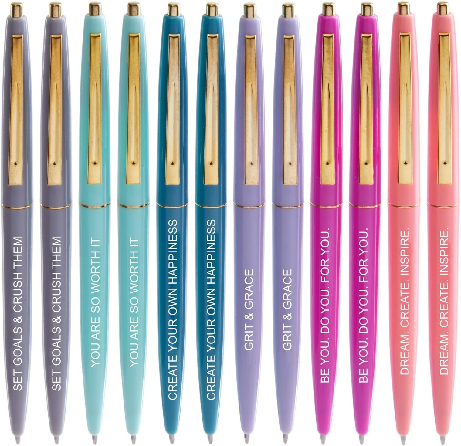 Paper Junkie 12 Pack Inspirational Ballpoint Pens, Funny Encouraging Work Pens for Colleagues, Women, Students, Teachers, Employee Appreciation Gifts, Office School Supplies, 6 Motivational Quotes