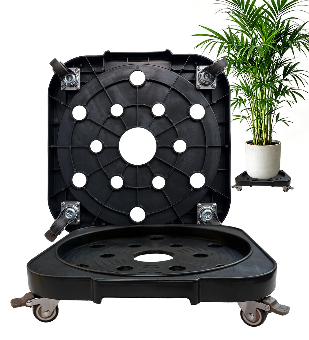 11" 5-Gallon Water Bottle Jug Caddy with 4 Rolling Swivel Casters - Heavy-Duty 5-Gallon Bucket Dolly & Plant Stand,(1, Black)