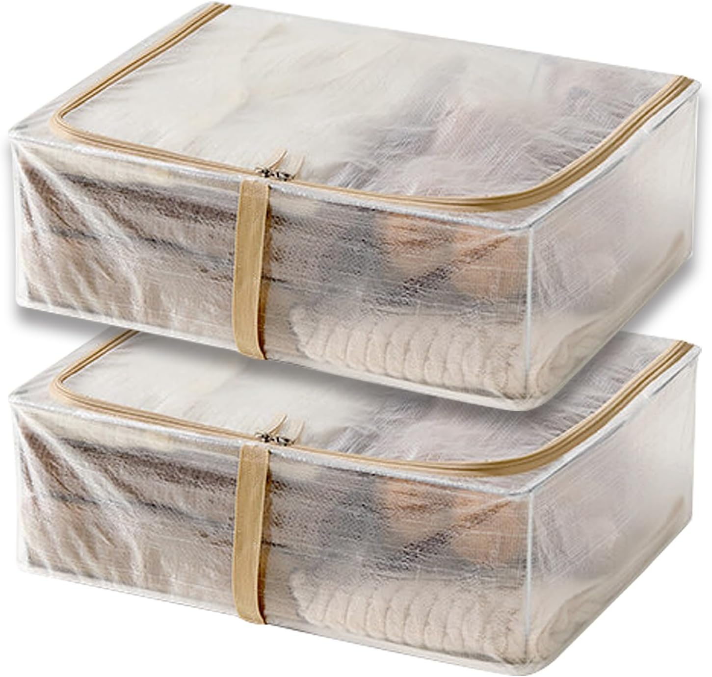 2 Pack Under Bed Storage, Foldable Under Bed Storage Containers, Double Zipper, Transparent, for Clothes, Blankets, Toys