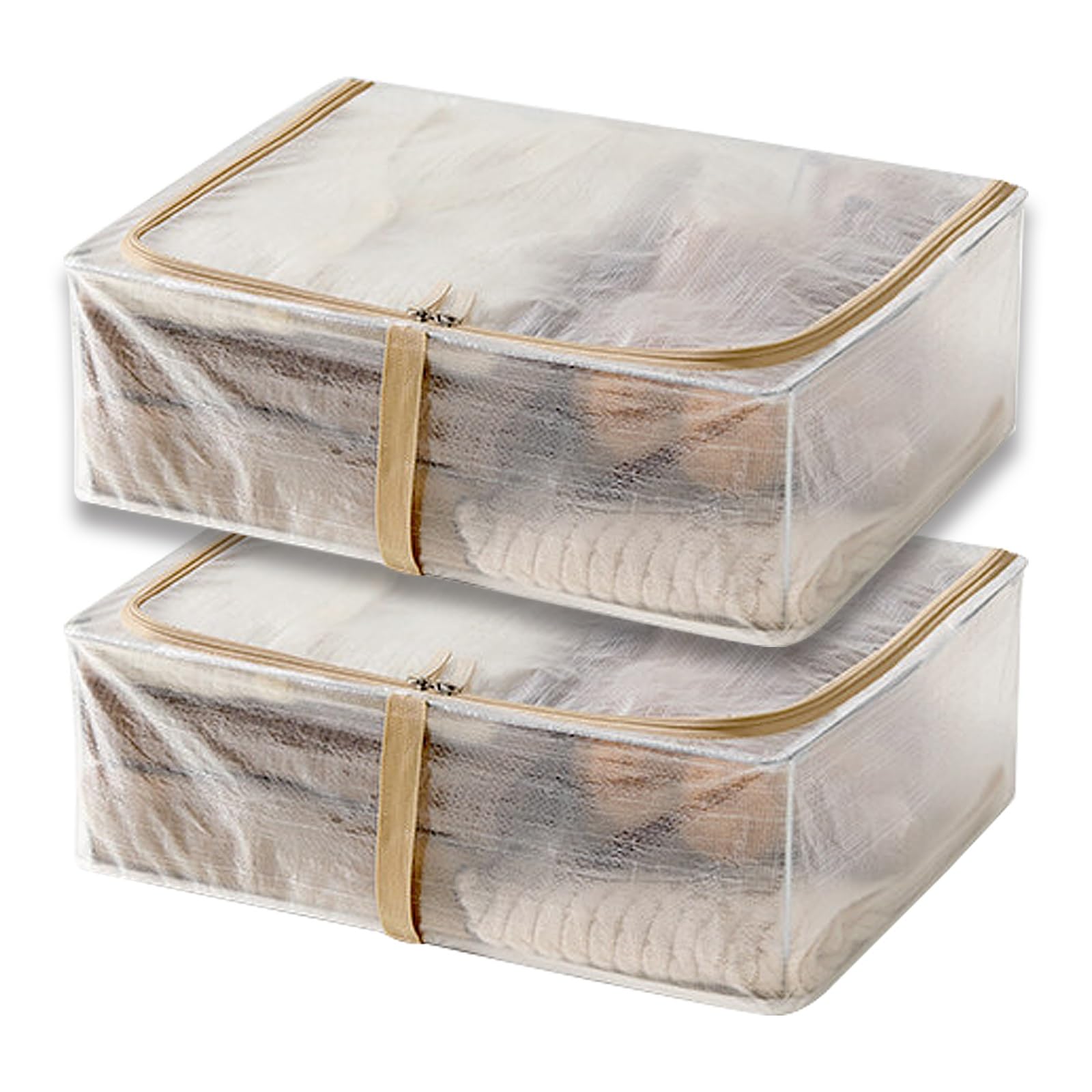 2 Pack Unterbett Aufbewahrung, Faltbar Unterbettkommoden, Doppelreißverschluss, Transparent, für Kleidung, Decken und Spielzeug