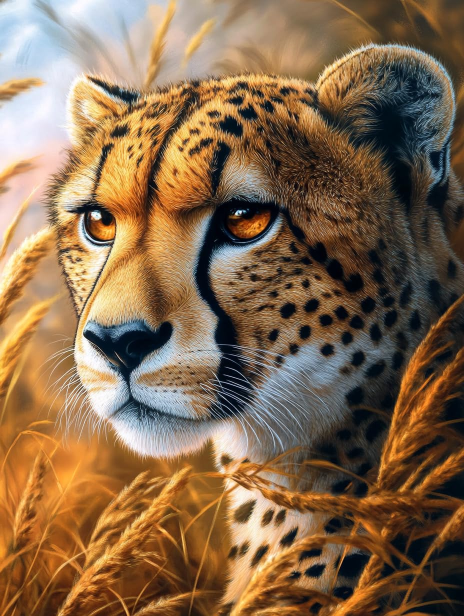 5D Animal Cheetah Diamond Art 12x16 Inch Full Drill Diamond Painting Kits for Adults & Beginners - DIY Art Crafts for Relaxation and Home Wall Decor