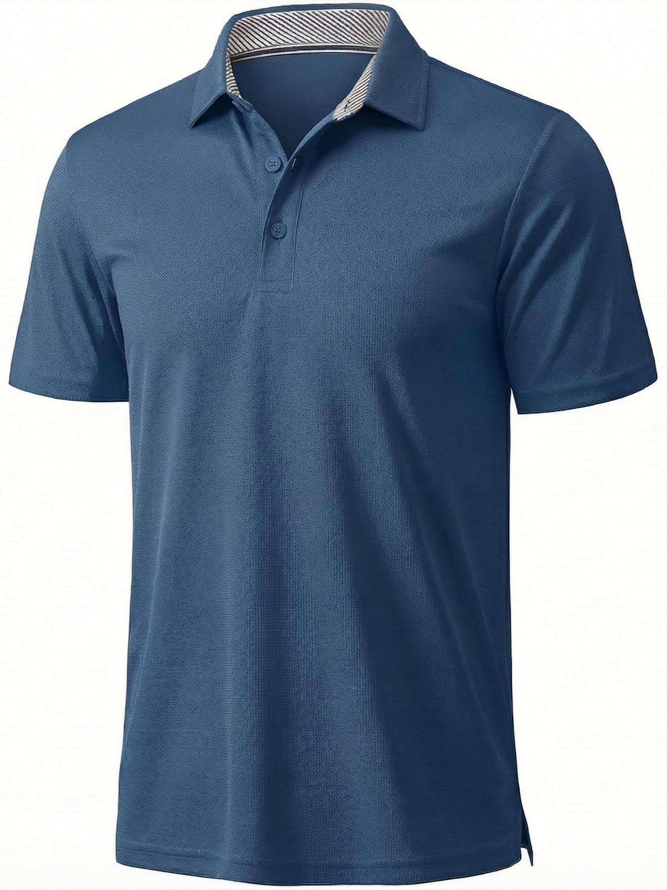 KEFITEVD Herren Poloshirt Kurzarm-T-Shirt mit gestreiftem Ausschnitt, unifarben, taschenlos Herren T-Shirt