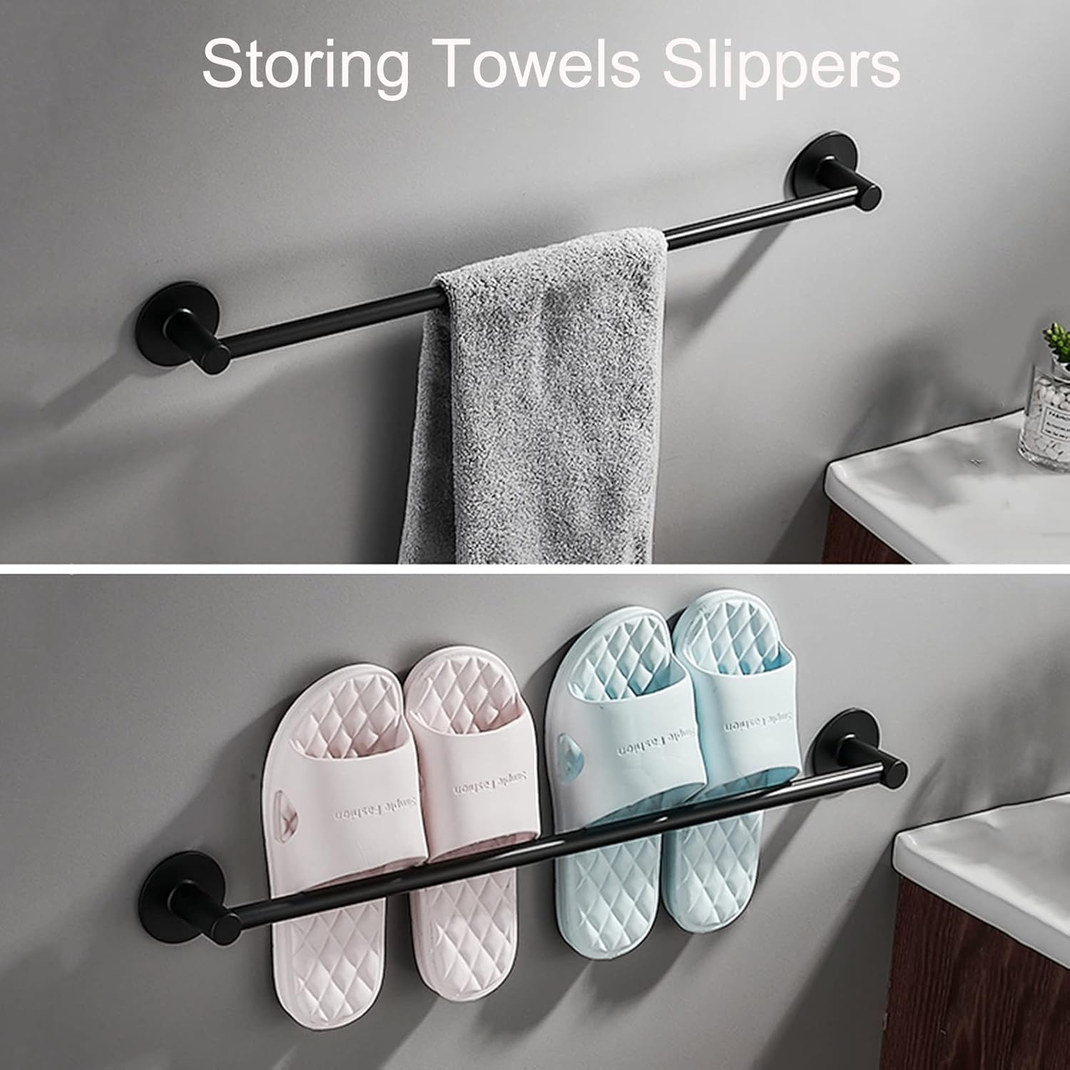 Wall-Mounted Towel Holder, Black Stainless Steel SUS304, Bathroom Towel Rack, Single Towel Shelf, 60 cm Bath Towel Holder, Durable & Stylish Design for Home Use