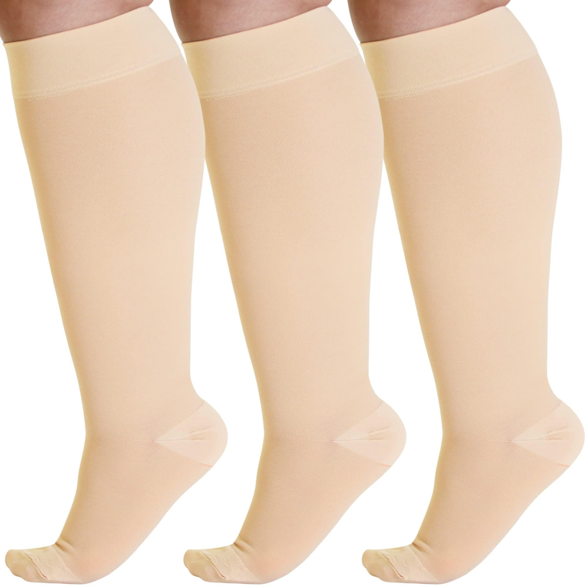 ABSOLUTE SUPPORT (3 Pairs) Graduated Support Opaque Compression Knee High Stockings and Women 20-30mmHg | For Circulation during Pregnancy, Travel,