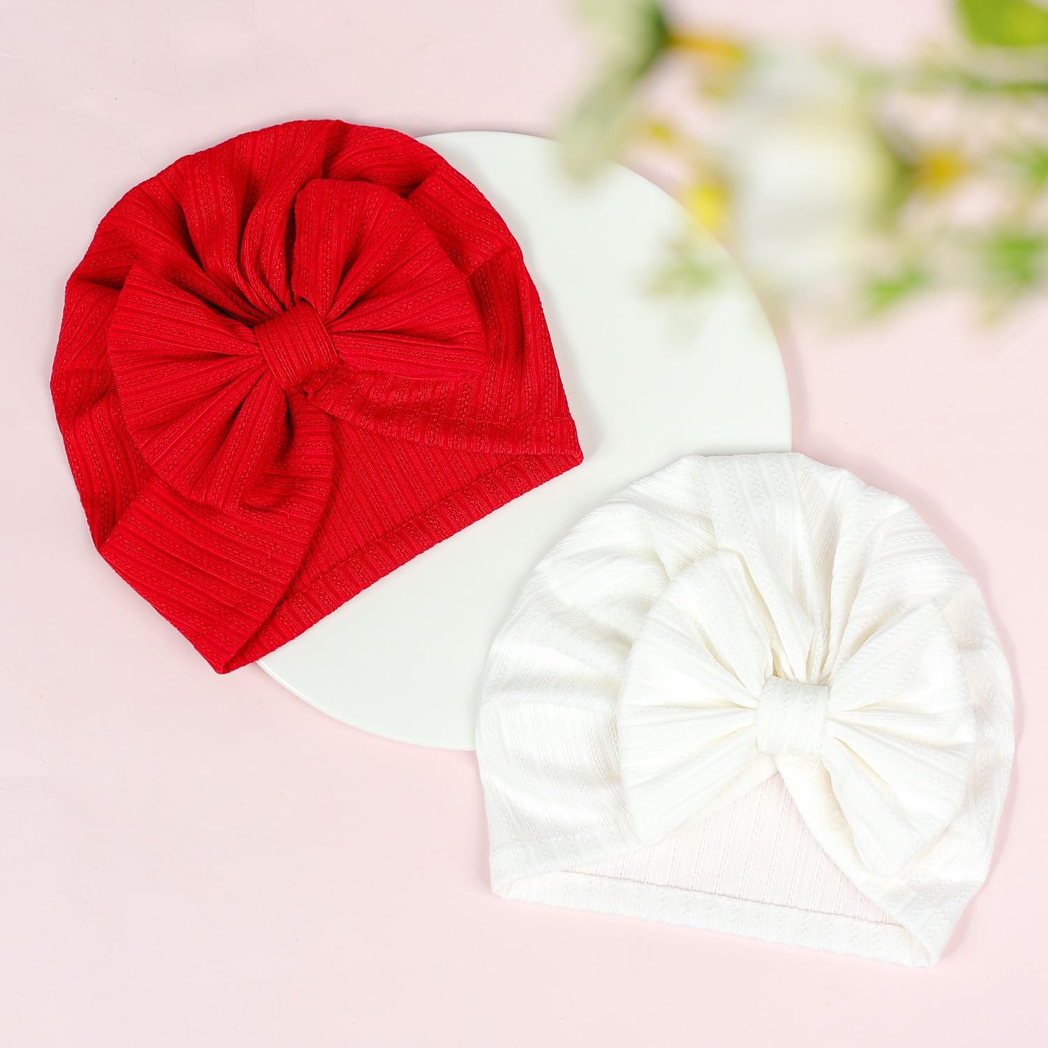 QandSweet 12 Pack Baby Girls' Hats Linen Cotton Cap Infant Big Bow Hat Newborn Shower 0-24 Months