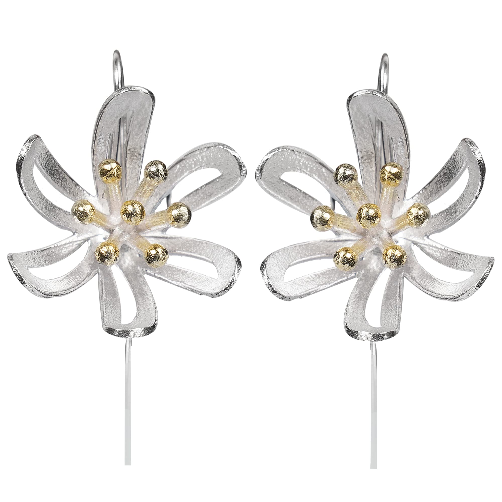 MIZORRI Sterling Silver Earrings, Open Flower Bud Dangle Earrings Handmade Ear wire Dangle Silver Earrings for Girls and Women (B09DYJXK8Y) Amazon Price History, Amazon Price Tracker