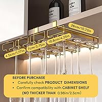 Vista 3 de LINFIDITE Soporte dorado para copas de vino debajo del gabinete, paquete de 2, ahorro de espacio, fácil instalación, antideslizante, diseño