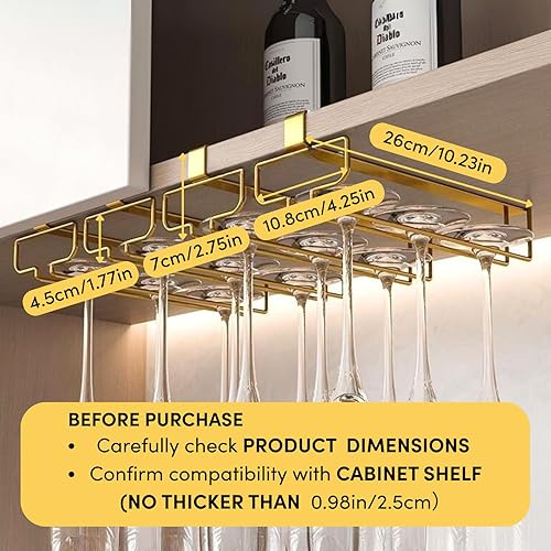 Miniatura 3 de LINFIDITE Soporte dorado para copas de vino debajo del gabinete, paquete de 2, ahorro de espacio, fácil instalación, antideslizante, diseño