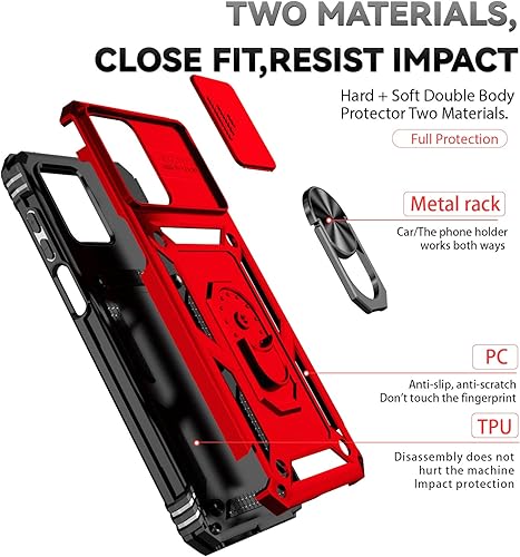Miniatura 8 de SunStory Funda para Motorola Moto G 5G 2023 con protector de pantalla HD, cubierta de cámara deslizante y soporte, grado militar Funda de teléfono