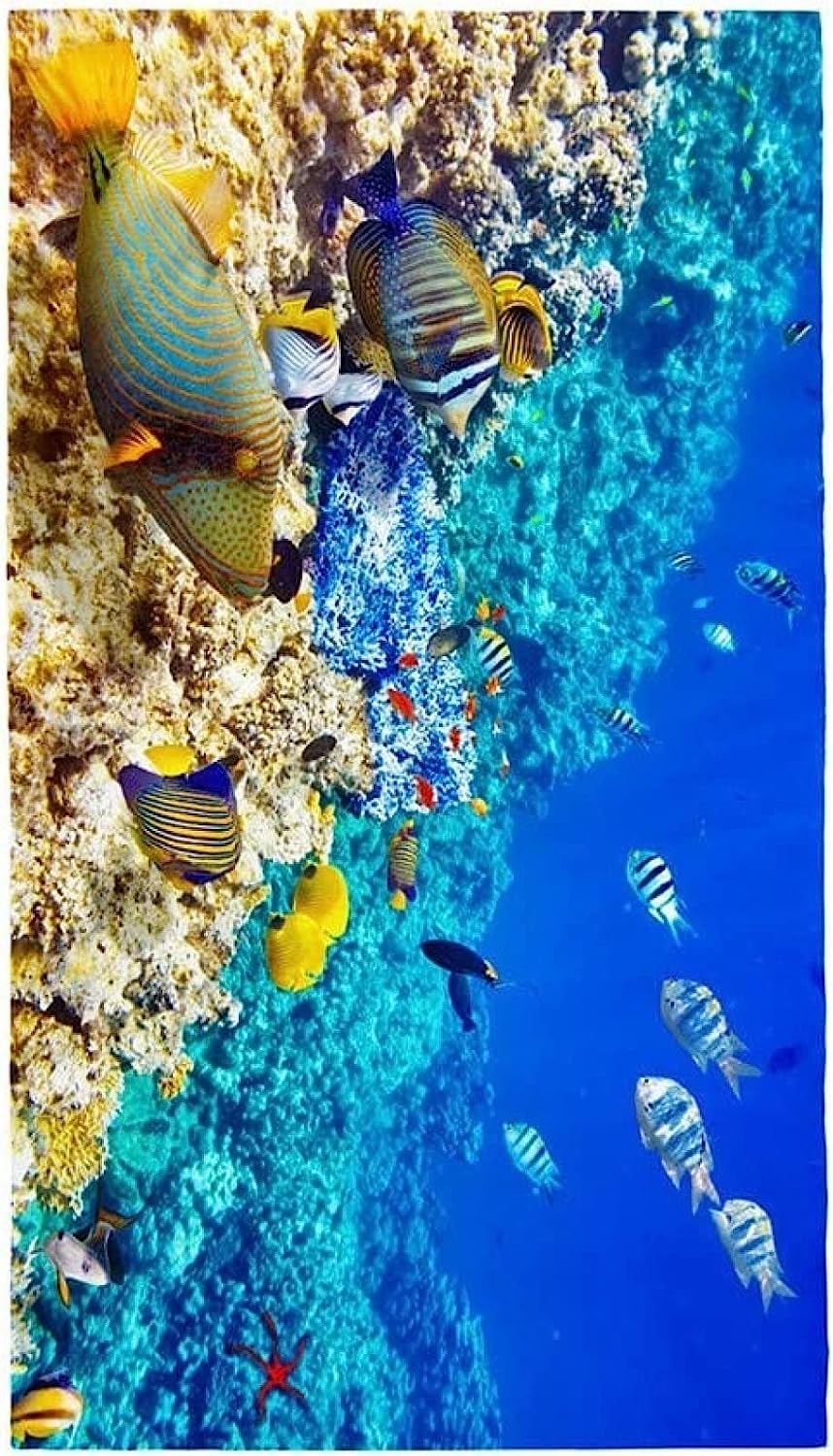 Strandtücher Mikrofaser Schnelltrocknend 3D Meereskoralle Drucken Tragbar Sand Proof Ultraleicht Strand-Badetuch Ideal Als Strandtuch,Reisetuch,Saunatuch,Duschtuch Sport 150 X 200 cm -4S0R-U4N