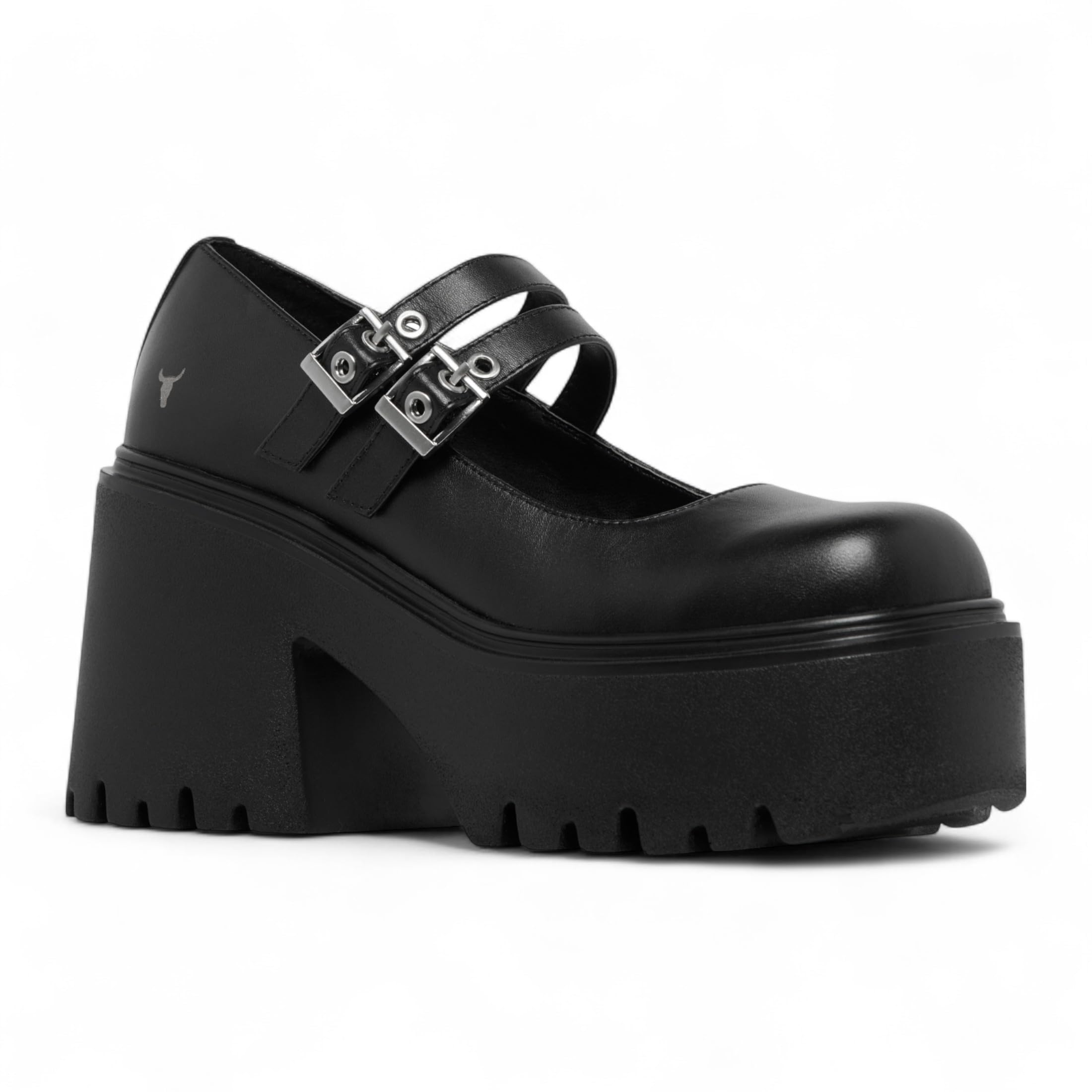 Scarpe Mary Jane con Tacco e Plateau in Pelle Nera Windsorsmith da Donna