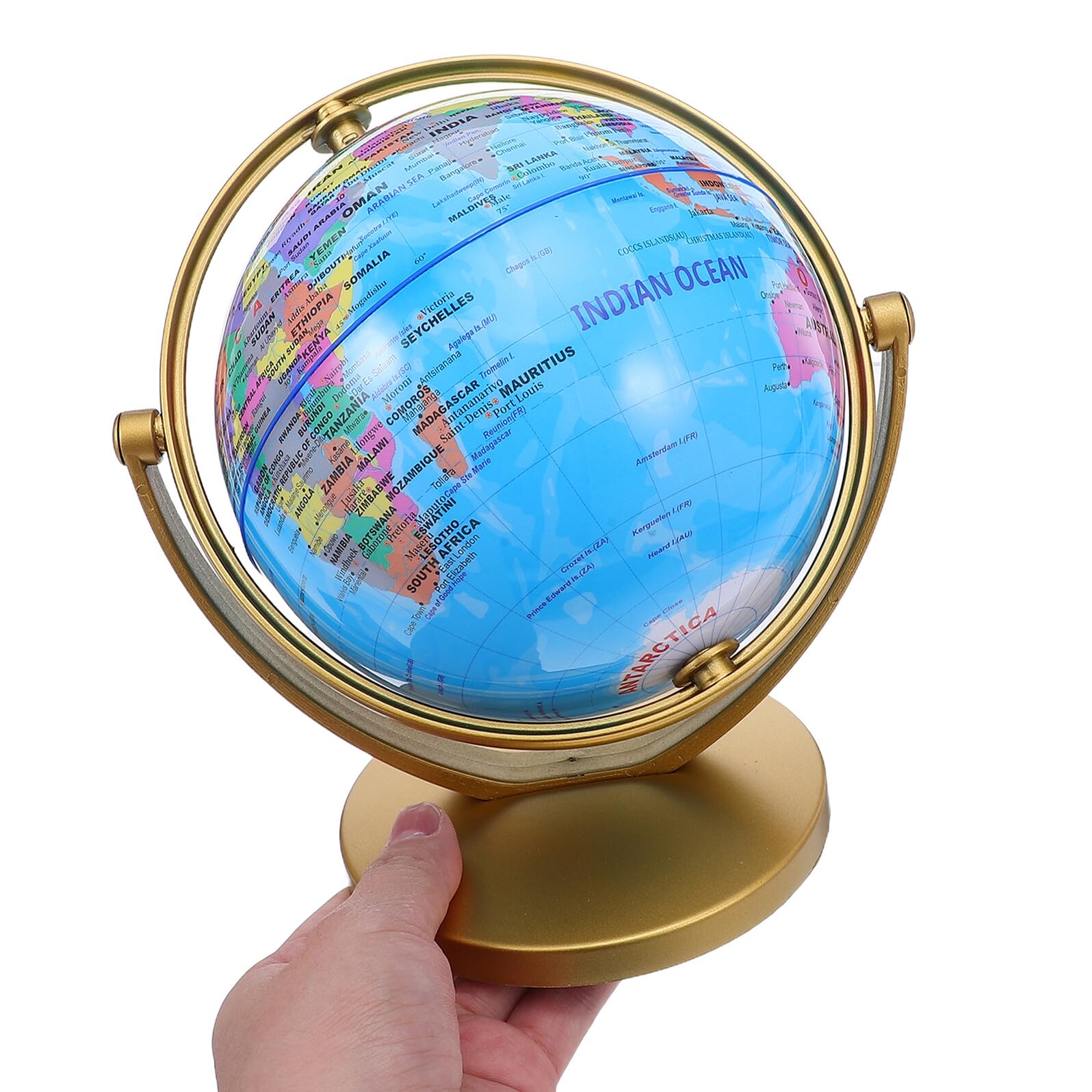 Kleiner 20cm Drehbarer Erdkugel mit Goldfarbenem Sockel Wasserfeste Weltkarte Schreibtischdekoration und Geografie Lernhilfe für Schüler und Homeoffice