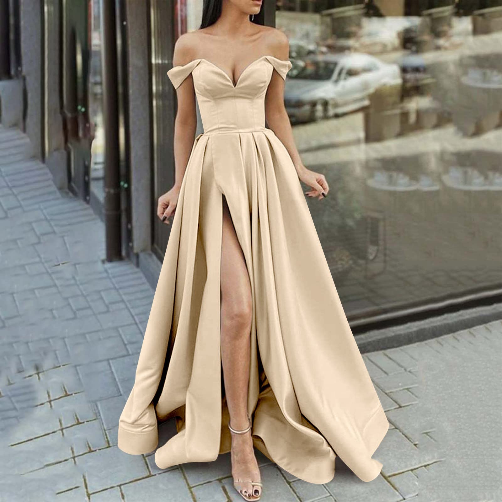 Generisch Vestidos de fiesta largos para mujer, elegantes, largos, de satén, espagueti, fiesta, boda, fiesta de noche