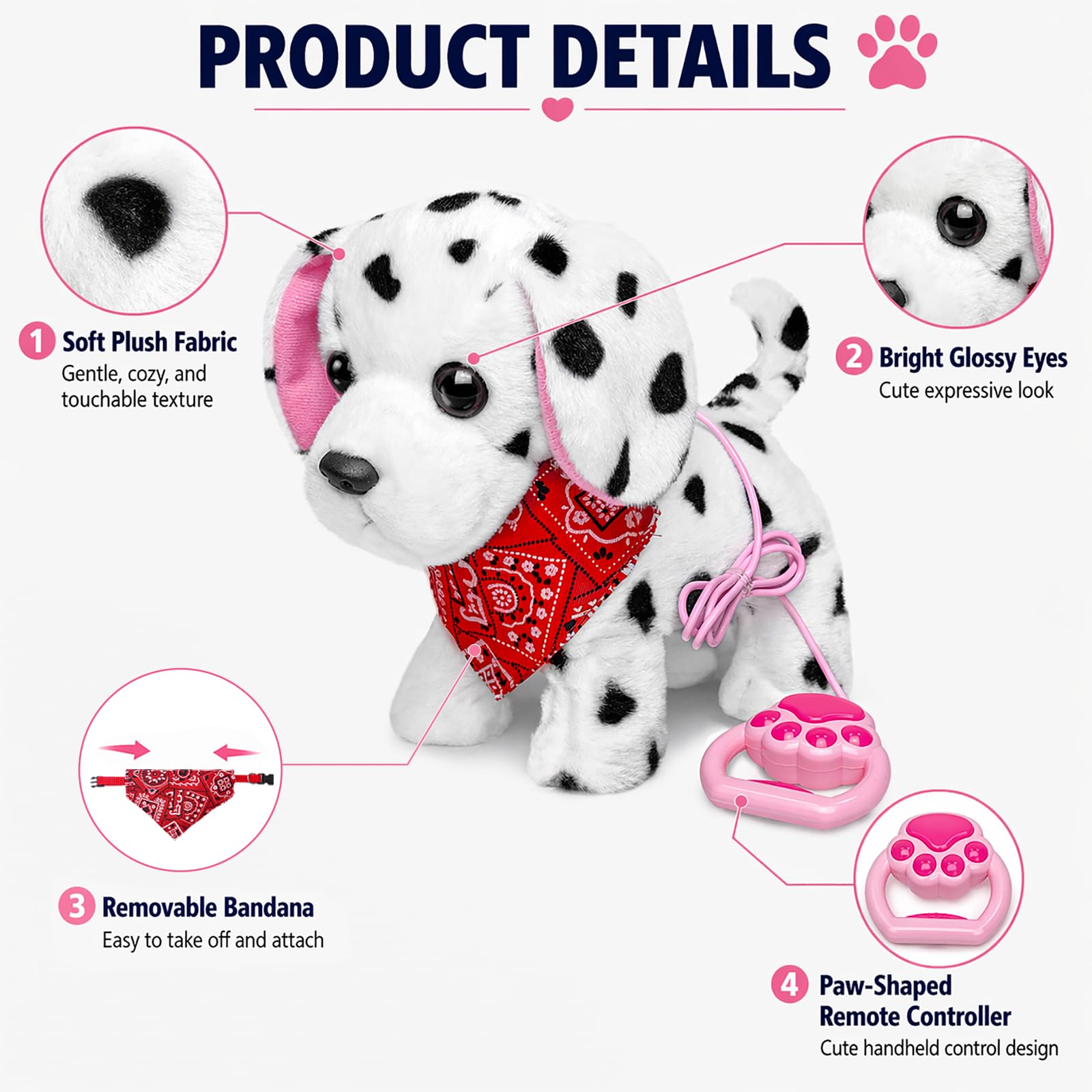 YH YUHUNG Cane Dalmata che Cammina e Abbaia, Peluche con Guinzaglio