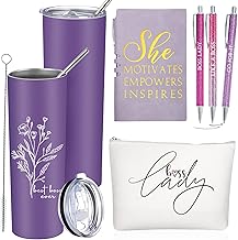 6 Pcs Boss Day Gift Set Lady Appreciation Thank You for Women 20 oz Aesthetic Boho Flower Tumbler Tote Bag Makeup Bag A6 Notepad with 3 Ballpoint Office Nurses Practitioner Gift (Purple)