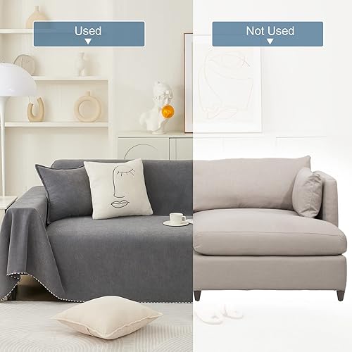 Miniatura 5 de Funda Reversible para Sofá Manta Funda Seccional para Sofá Manta de Cobertura para Sofá de 3 Cojines, Lavable a Máquina a Prueba de Arañazos Gris