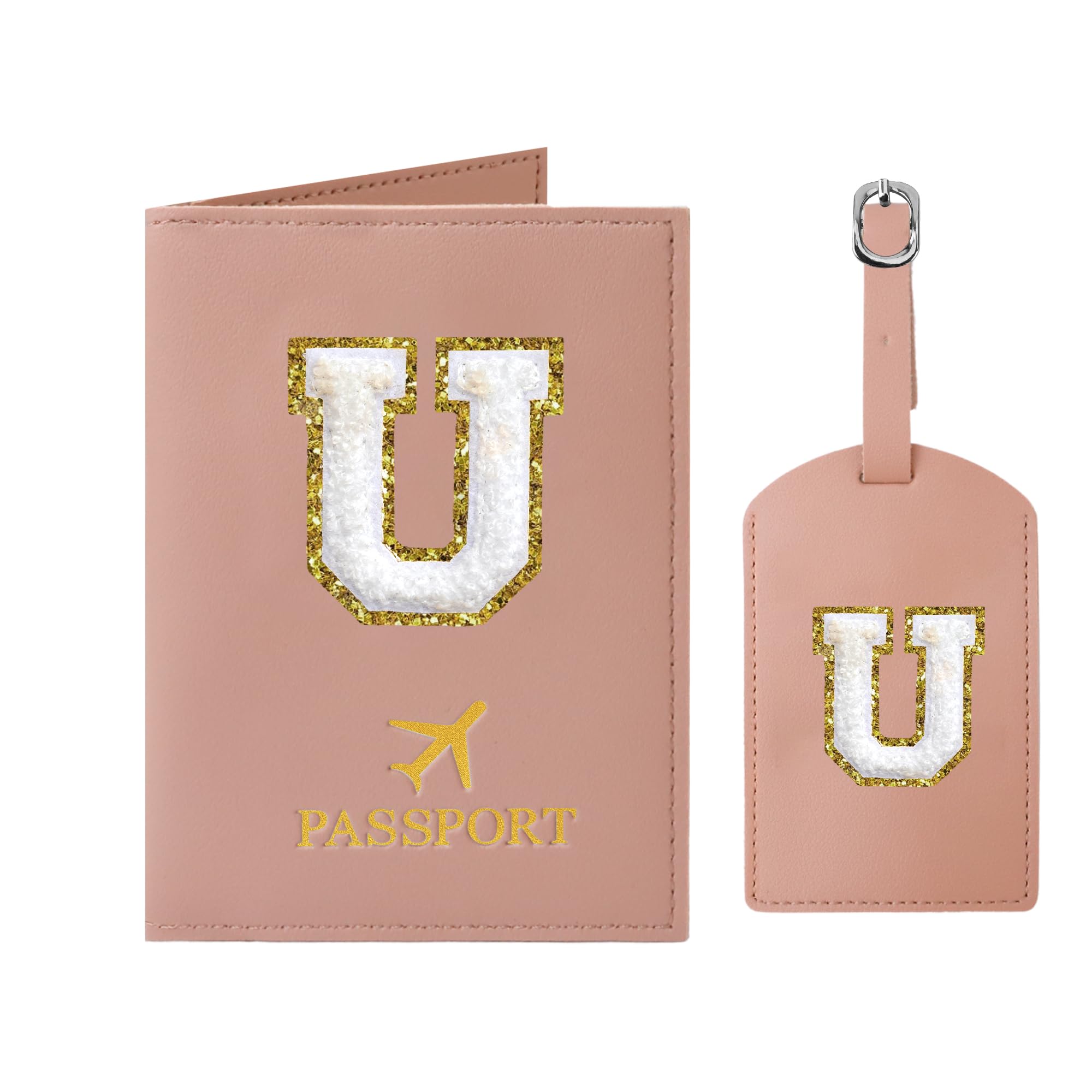 Passport Holder for Travel Women Initial Passport Cover Passport Wallet Passport Case Travel Essentials Leather Passport Holder and Luggage Tags Set