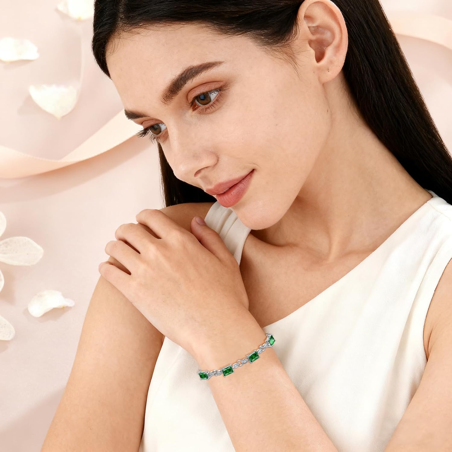 Gemstone Bracelet for Women S925 Sterling Silver Radiant Cut Cubic Zirconia Bracelet Adjustable Birthstone Jewelry Gift
