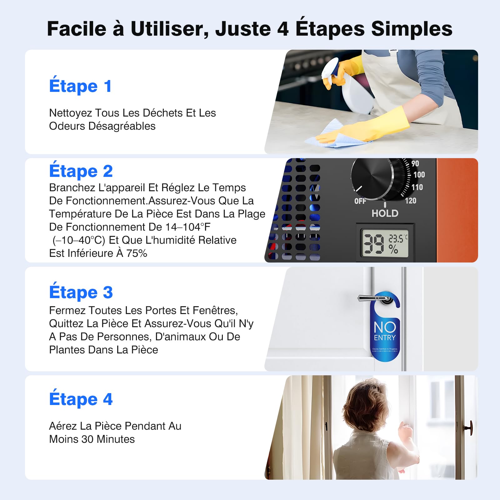 Générateur d'ozone 160 000 mg/g - Purificateur d'air 2 en 1, appareil à ozone avec indicateur de température et d'humidité, minuterie de 120 minutes, ozoniseur industriel O3 pour voiture, appartement